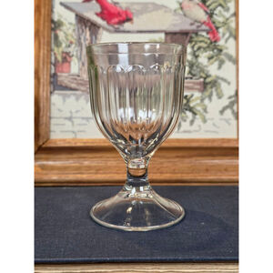 Antique Pressed Glass Goblet / Cordial - Ribbed Panel & Scalloped Rim - EAPG